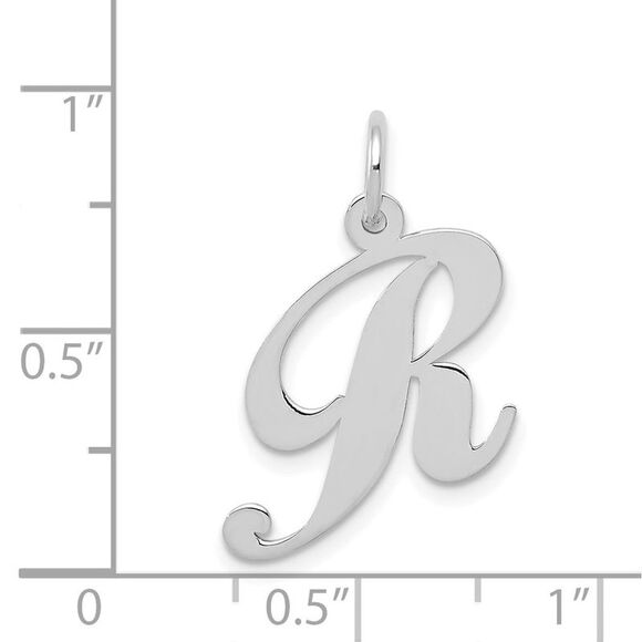 14k White Gold, Ella Collection Medium Fancy Script Initial R Pendant - Picture 4 of 5